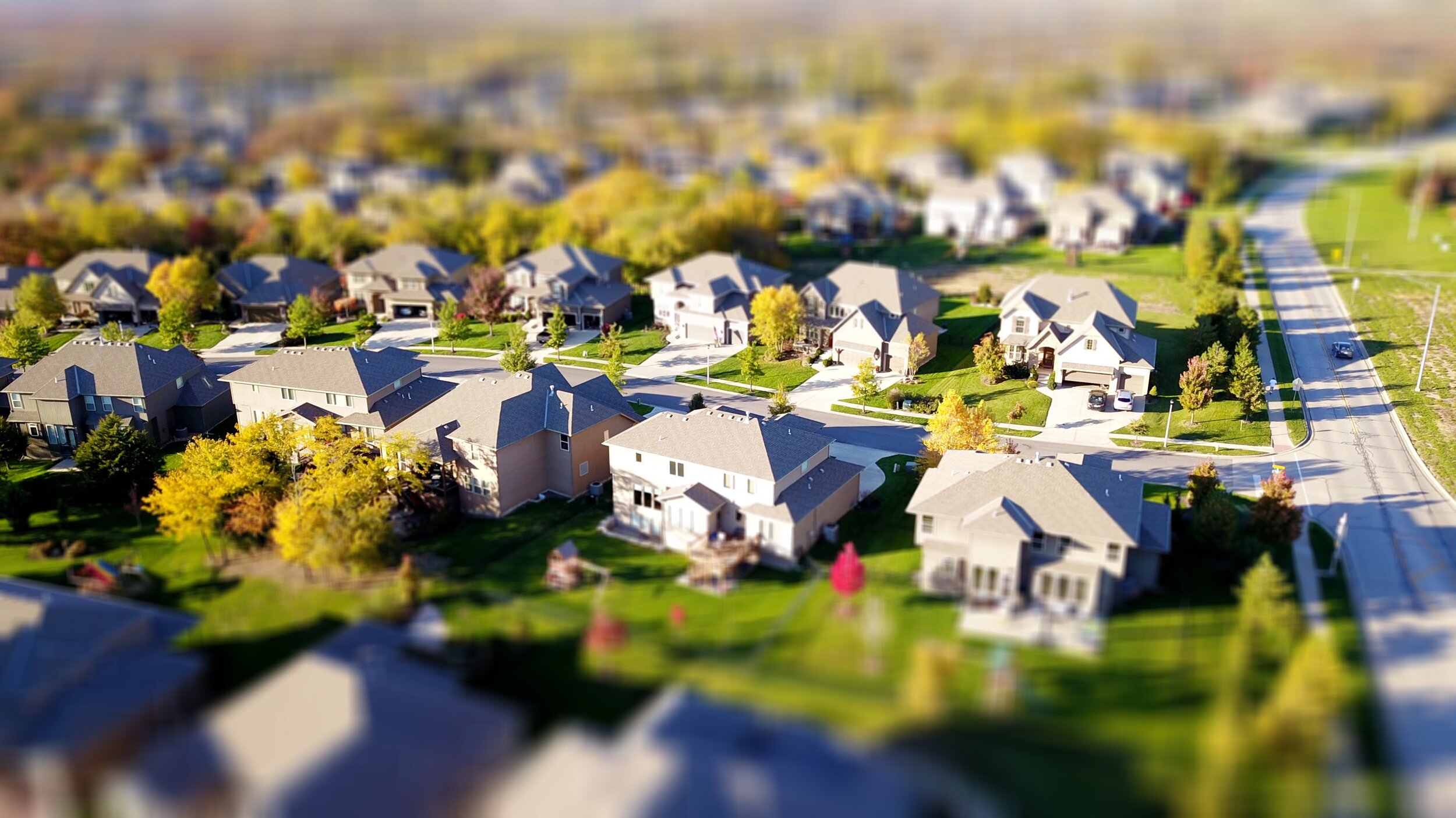 Ariel view of new homes in a neighborhood